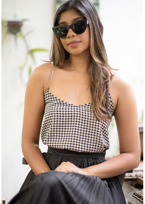 LORA V NECK CHECK CROP BLOUSE